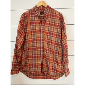 Southern Point Co Mens‎ Hadley Shirt Orange Plaid Button Down Cotton Small